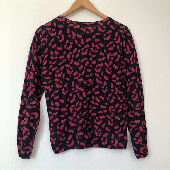 JOIE Navy Blue Red Cherry Fruit Cotton CASHMERE Crewneck Light Sweater Small S - Picture 5 of 5